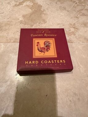 Williams Sonoma Tuscan Rooster Hard Coaster Set - Burgundy and Orange/Gold